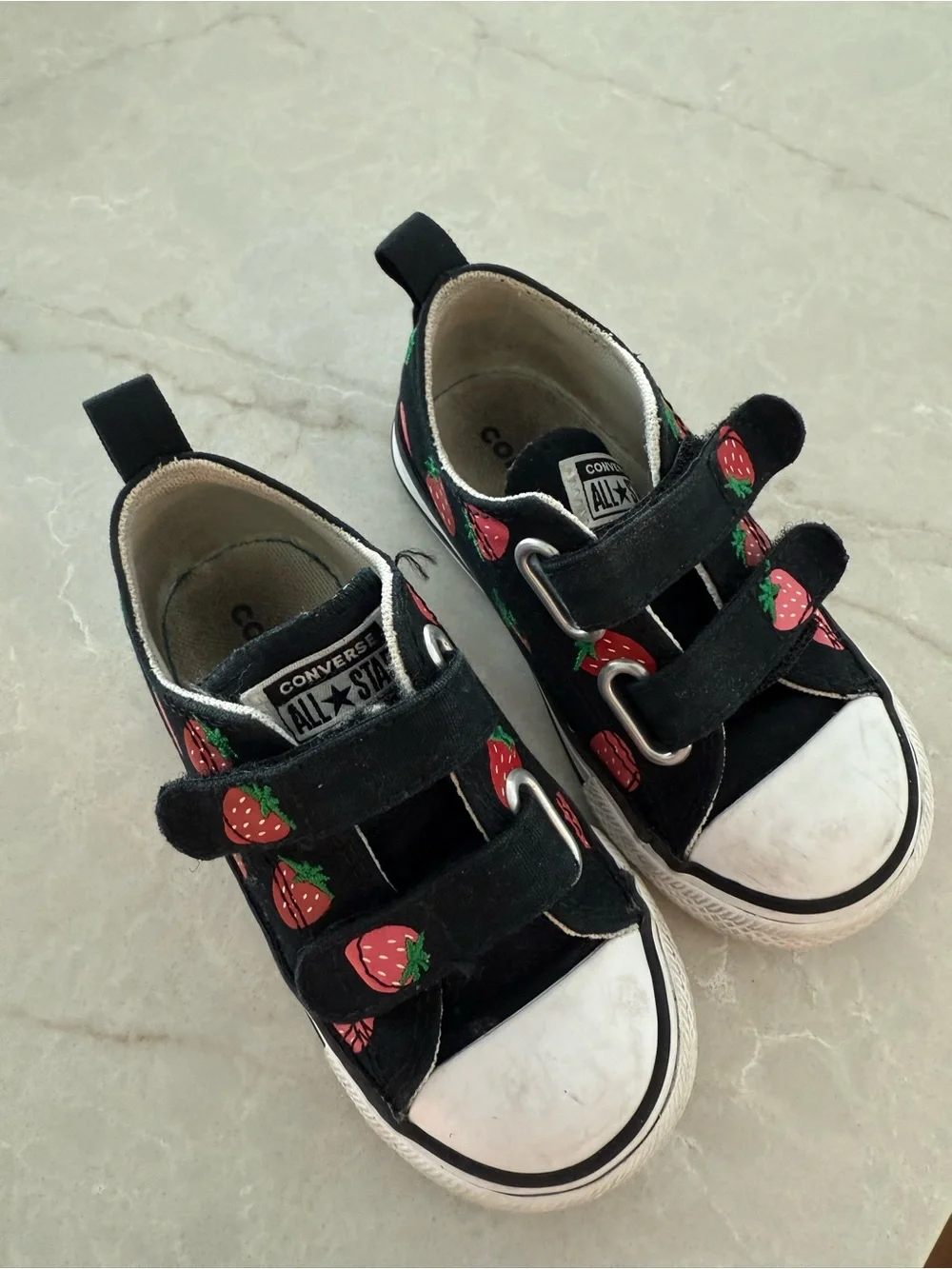 Converse Kids Black Sneakers with Pink Strawberry Accents